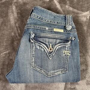 Miss Me Jeans Women’s 28‎ Blue Capri Embellished Cuffs Distressed Denim Pants
